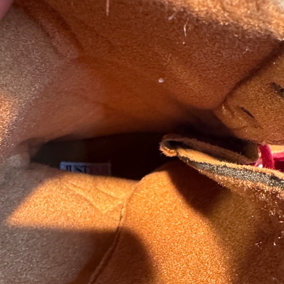 JustFab Brown Boots with Red Laces and Fur Trim - Picture 5 of 10